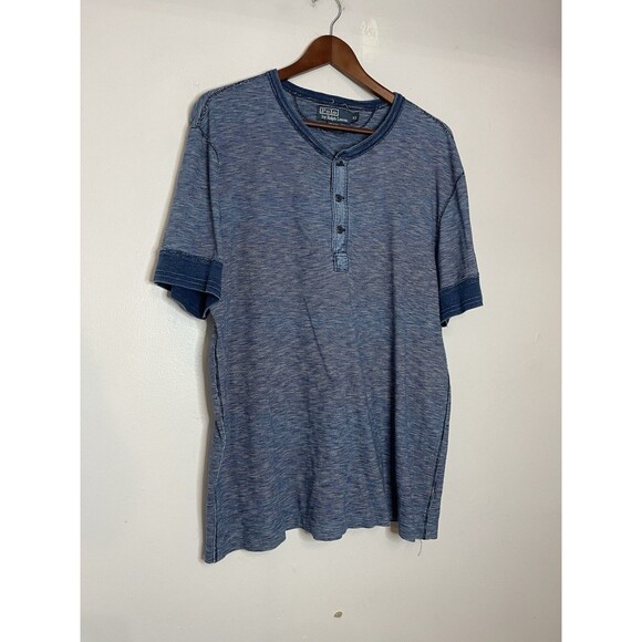 Polo Ralph Lauren Men's XL Blue Striped Classic Tshirt Button Detail - Picture 2 of 4